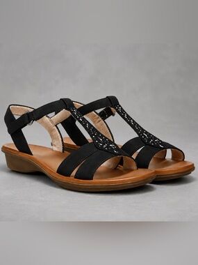 SOUL Naturalizer Women Summer Slingback Ankle Strap Black Sandals Shoes 11 wide